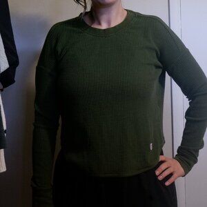 Topo Designs Dark Forest Green Cropped Waffle Long Sleeve Shirt